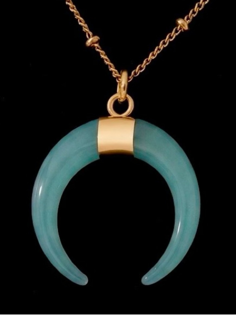 “Jade Horn” Tusk Inverted Crescent Moon Half Circle Wishbone Good Luck Necklace